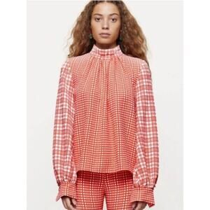 Stine Goya Eddy Pink Plaid Print Mock Neck Top New Small